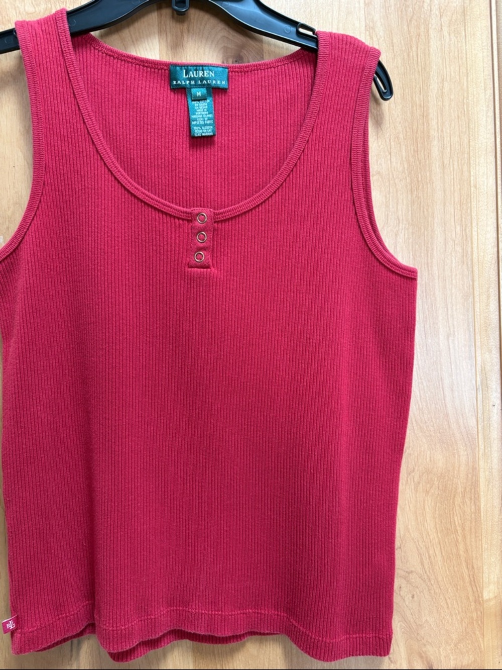 Lauren Ralph Lauren Red Ribbed Tank with Three-Button Placket